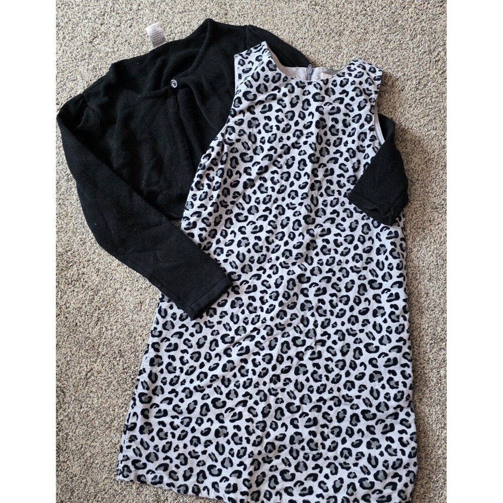 Gymboree Girls Size 8 Dress Set Leopard Print Black Gray Corduroy Winter
